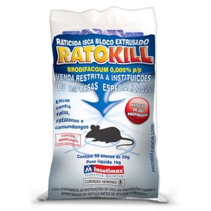 Raticida Ratokill Bloco Extrusado Insetimax 1Kg Com Blocos De 20G