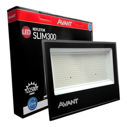 Refletor LED Avant 300W Bivolt Branco Frio 6500K Alumínio Preto Interno E Externo