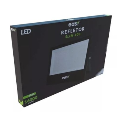 Refletor LED Easy Slim 400W Bivolt 6500K Branco Frio Retangular Alumínio Preto 16000 Lumens