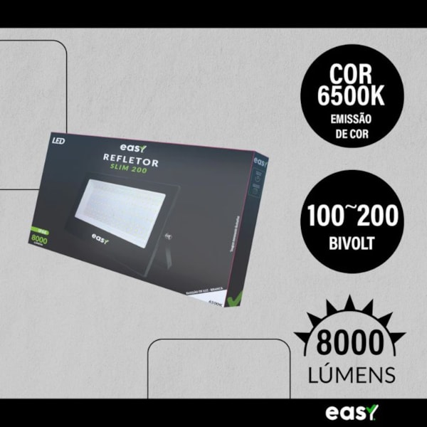 REFLETOR LED SLIM EASY 200W BIVOLT FRIO 6500K PRETO-ed900969-c5e2-450e-ab5c-10d373329903