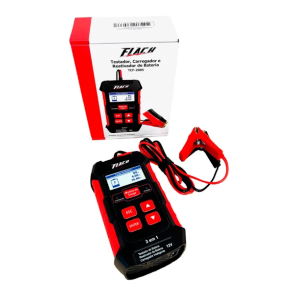 TESTADOR DE BATERIA FLACH TCF 2005 12V 5A COM CARREGADOR E REATIVADOR INTELIGENTE-37d97706-2d78-465d-aa34-978fb22cac59