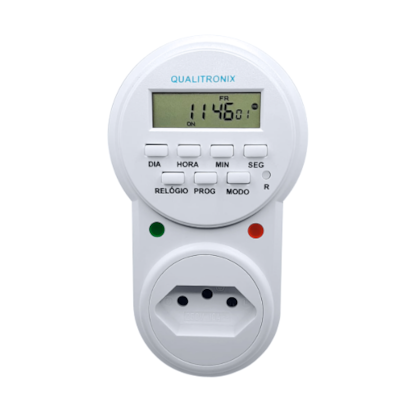 TIMER DIGITAL QUALITRONIX QTD01 BIVOLT COM 20 PROGRAMAÇÕES PARA AUTOMAÇÃO DE TOMADAS