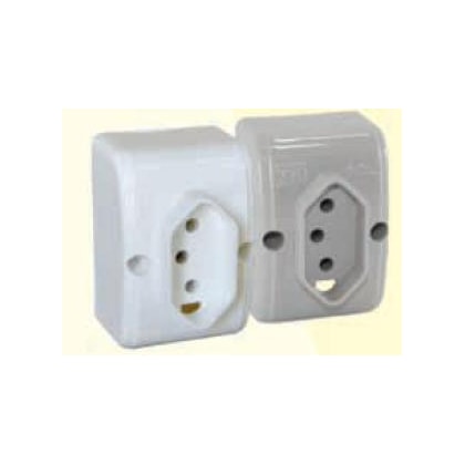 TOMADA SOBREPOR RETANGULAR MEC TRONIC 2P+T 10A 250V NBR 14136 CINZA