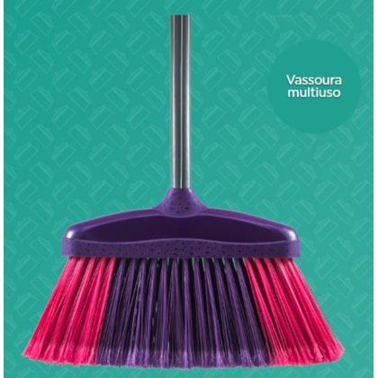 VASSOURA MULTIUSO ROBUSTA MUTILAR PLURI MAX BICOLOR COM CABO E CAPA PARA TODOS OS PISOS