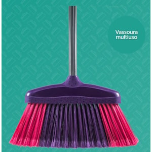 Vassoura Multiuso Robusta Mutilar Pluri Max Bicolor Com Cabo E Capa Para Todos Os Pisos